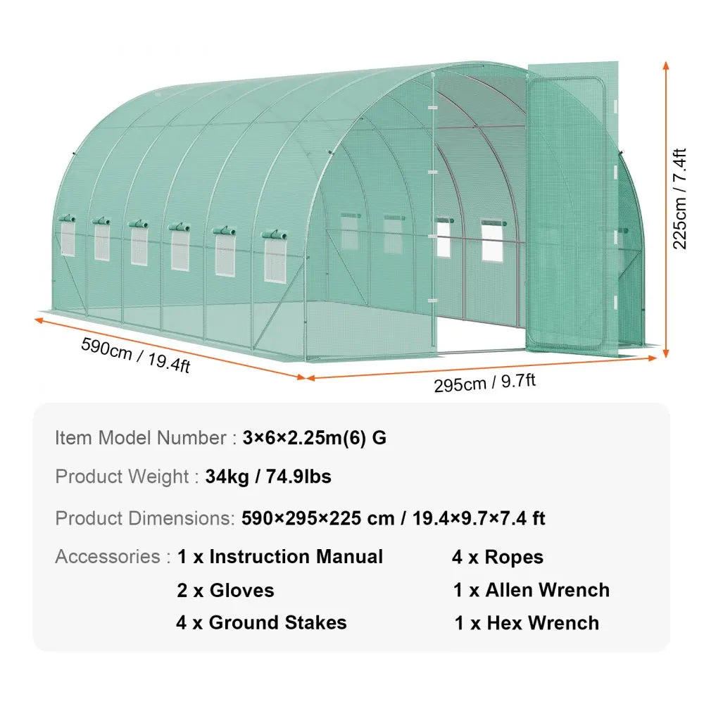 Walk-in Tunnel Greenhouse Galvanized Frame & Waterproof Cover 15x7x7/10x7x7/20x10x7/12x7x7 ft Greenhouses & Cold Frames