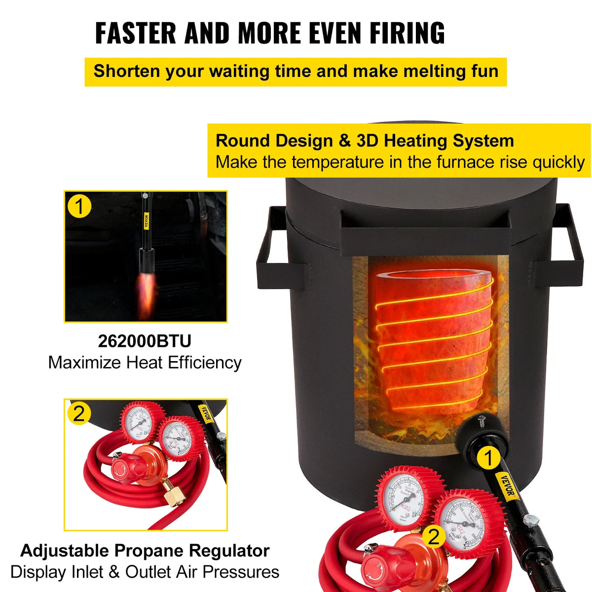 Propane Melting Furnace 2/4/5/6/10 KG Metal Foundry Furnace Kit w/ Crucible & Tongs Casting Smelting Devil Forge