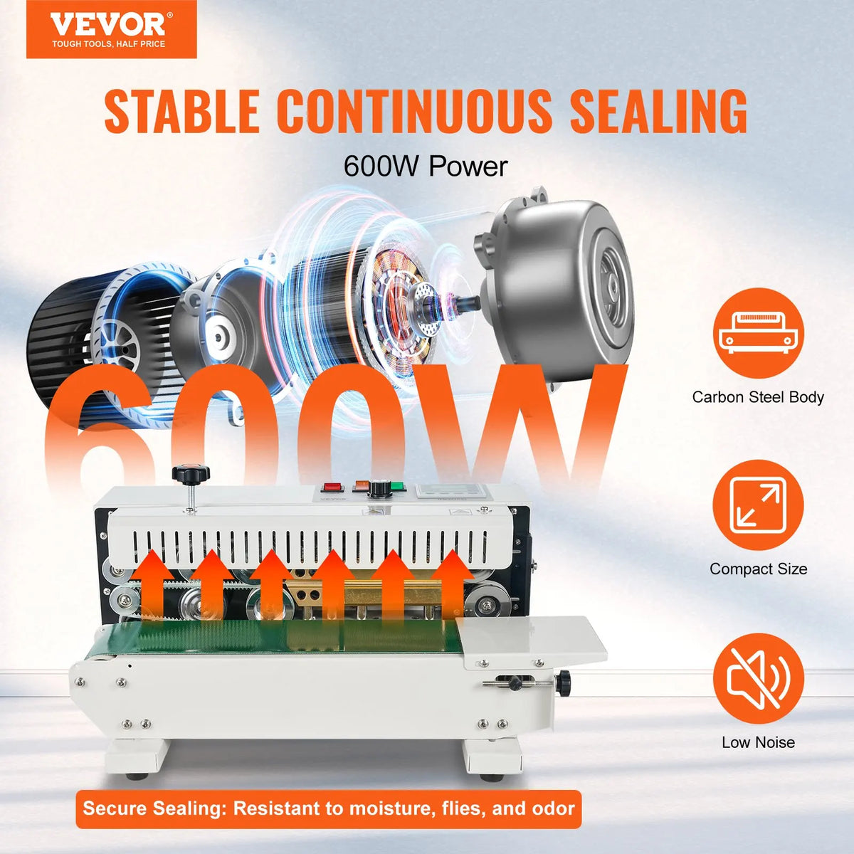 Continuous Bag Band Sealing Machine, 0.24-0.47 in/6-12 mm Seal Width, Bag Sealer for 0.02-0.8 mm Plastic Bags