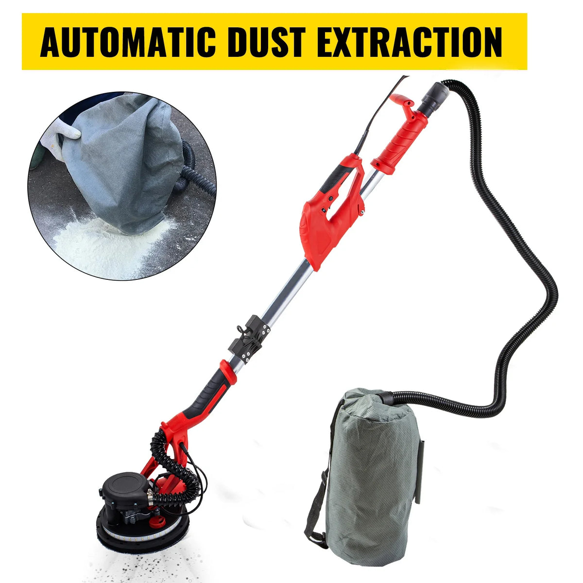 850W Electric Drywall Sander Variable Speed 800-1750RPM Foldable Sheetrock Sander with Telescope Handle Electric Sander