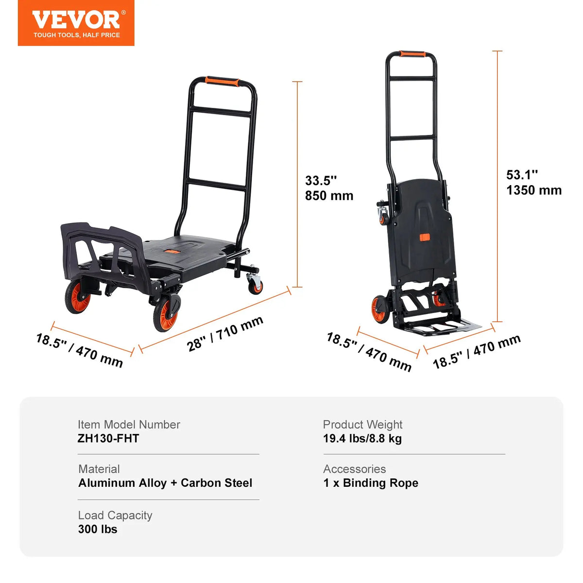 Aluminum Folding Hand Truck 300/400/800/1000 lbs Heavy Duty Collapsible cart for Transport Warehouse Supermarket Garden