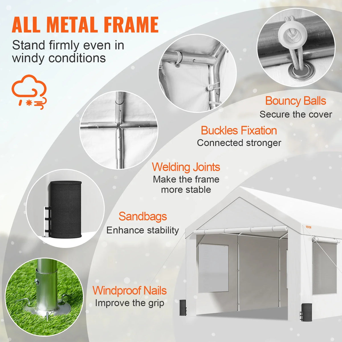 Outdoor Car Carport Heavy Duty Yard Car Canopy Garage Shelter with Removable Sidewalls UV Resistant Waterproof Car Tarp