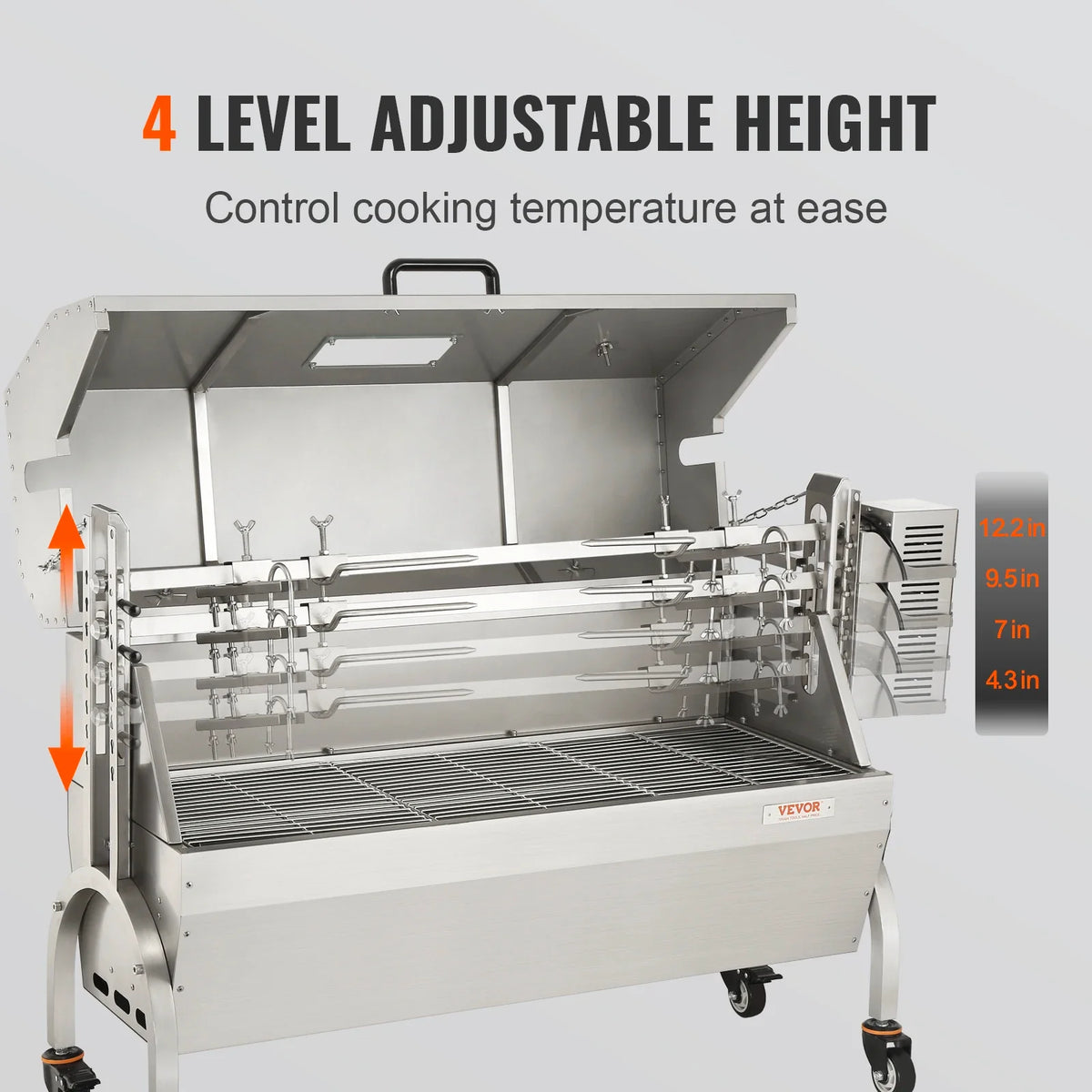 Stainless Steel Rotisserie Grill w/Hooded Cover,BBQ Whole Pig Lamb Charcoal Spit Grill,50W Motor BBQ Hog Rotisserie Roaste