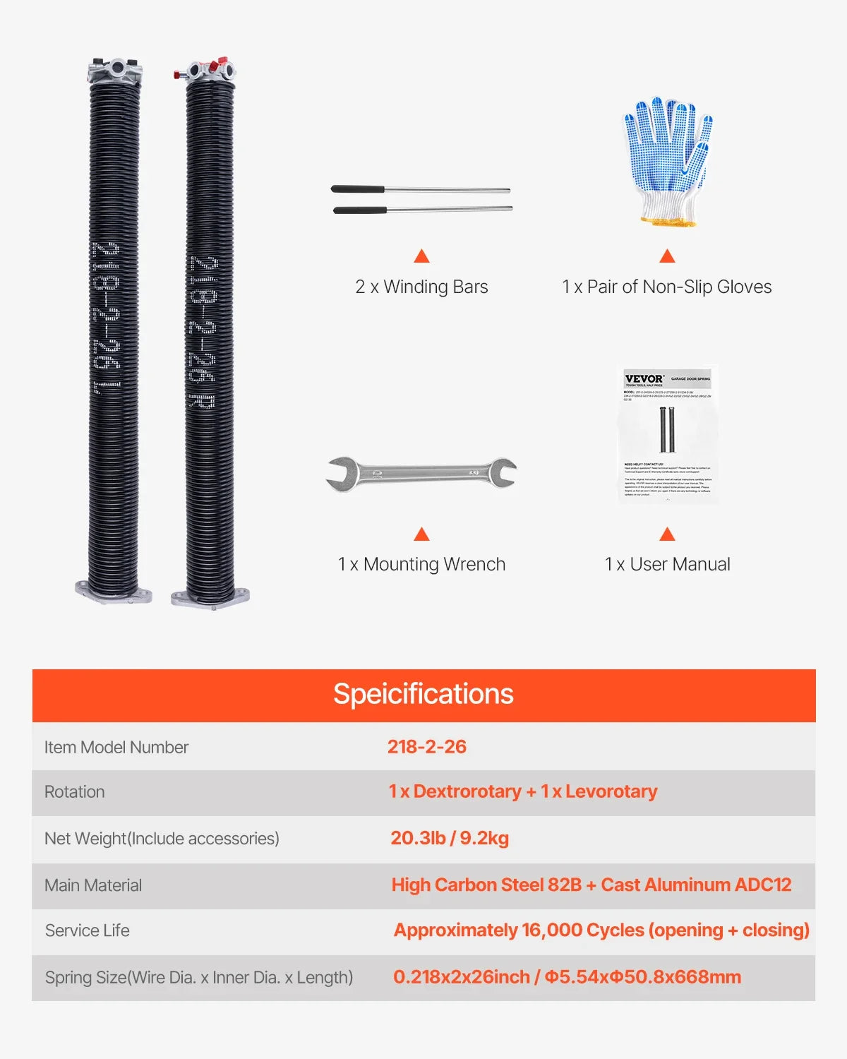 Garage Door Torsion Springs Pair Cycles Electrophoresis Black Coated for Replacement Garage Door Springs