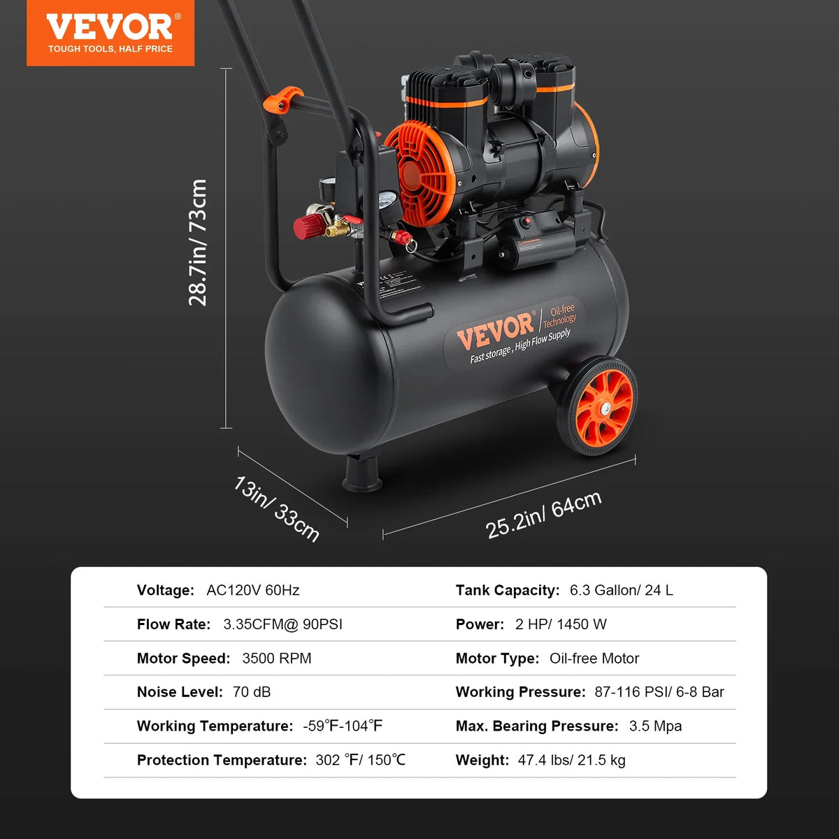 Air Compressor, 9L 18L 24L 35L Oil Free Air Compressor Tank  116PSI Pressure, 70 dB Ultra Quiet Compressor for Auto Repair