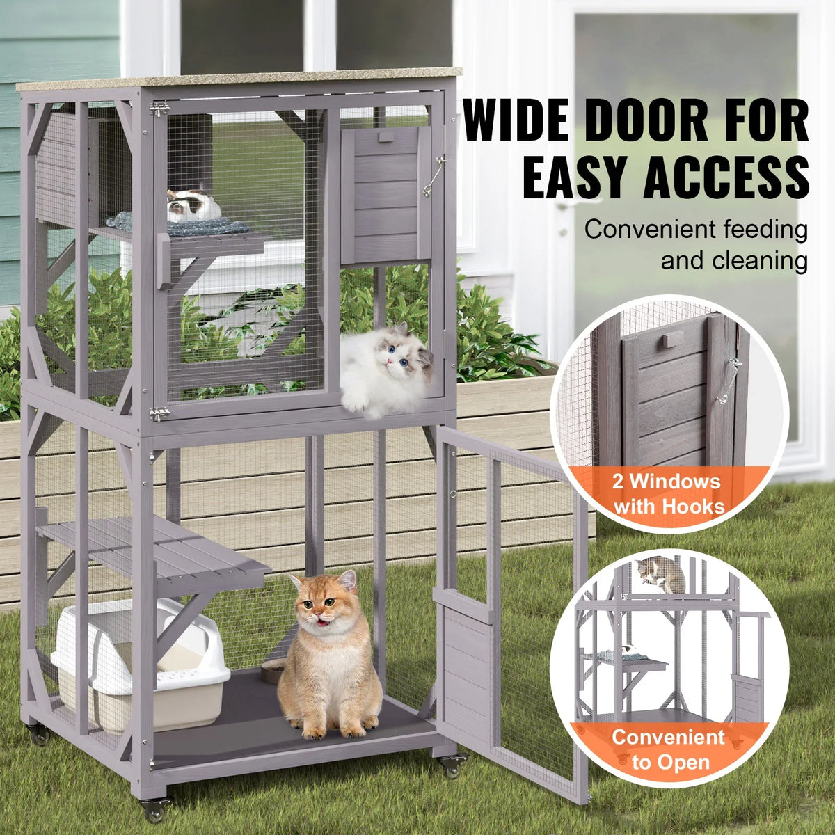 Cat House Outdoor 3-Tier Large Catio Cat Enclosure DIY Cat Fence Cage Metal Wire Kennel Indoor Cats Rabbit House for Pets