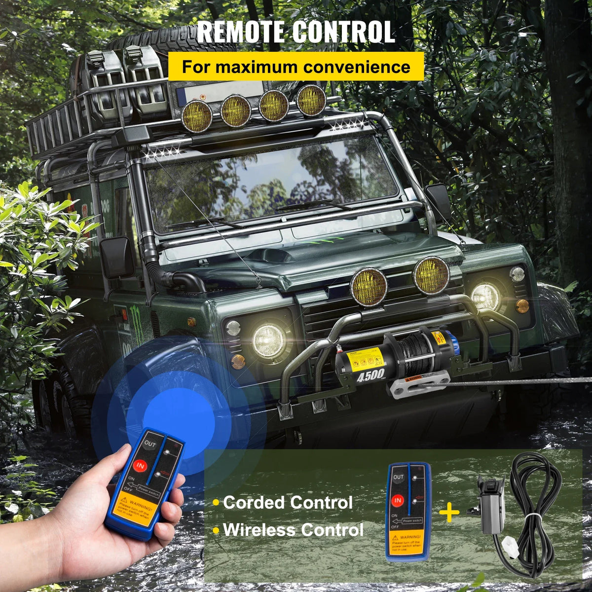 Electric Winch Truck Winch 12V 4500LBS Synthetic Rope Off Road Waterproof ATV UTV Winches w/ Wireless Remote