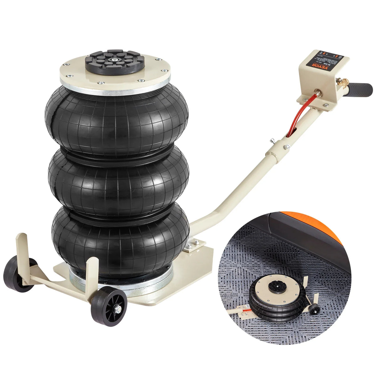 3 Ton/6600 lbs Triple Bag Air Jack, with Six Steel Pipes, 3-5 s Fast Lifting  with Long Handles for Cars Garages Repair