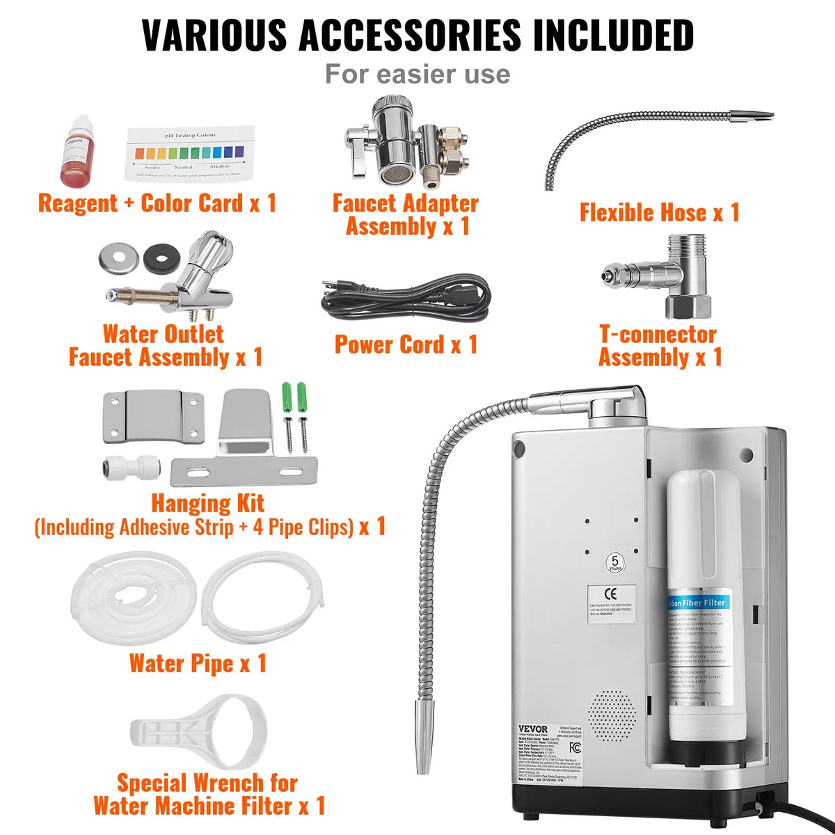 Alkaline Water Ionizer Machine,pH3.5-10.5 Alkaline Acidic Hydrogen Water Purifier,7Water Settings System,8000L Per Filter