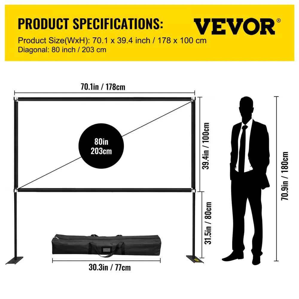 80 100 135 150 180 Inch Foldable Portable HD 4K Projector Screen with Stand 16:9 Movie Video Indoor Outdoor Portable Home