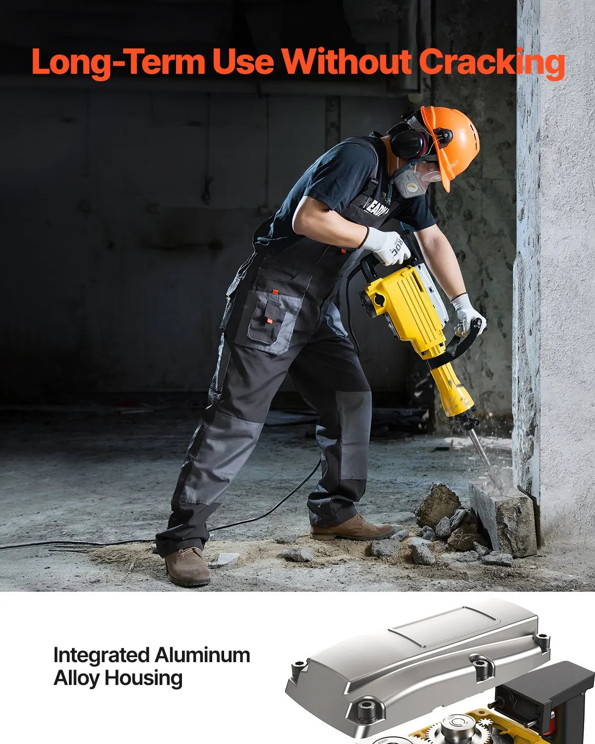 Demolition Jack Hammer 2200W 1350 BPM Jack Hammer Concrete Breaker, Electric Jack Hammer with 2/4pcs Chisels Bit, Yellow