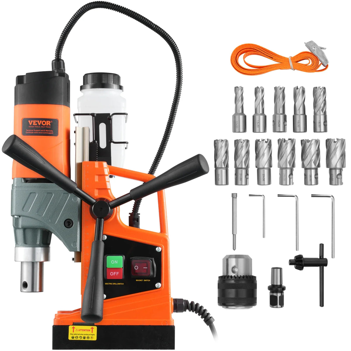 Magnetic Drill 1450W 1.57" Dia 12500N 850RPM Portable Electric Mag Variable Speed Drilling Machine for Improvement/Railway