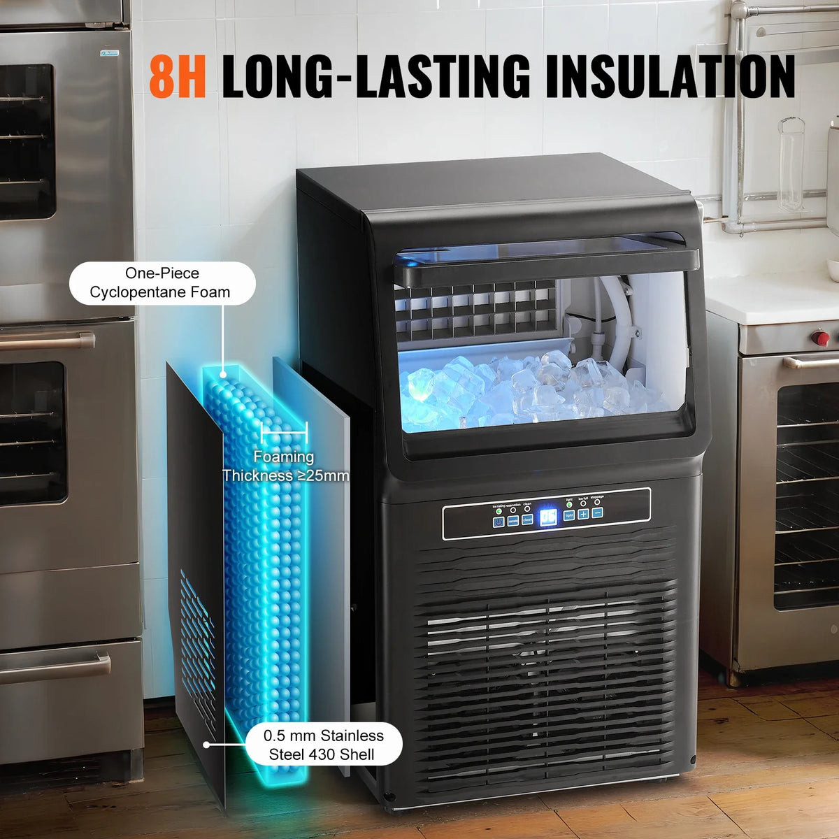 Commercial Ice Maker, 70lbs/24H, 36 Ice Cubes in 12-15 Minutes, Freestanding Cabinet Ice Maker with 12lbs Storage Capacity