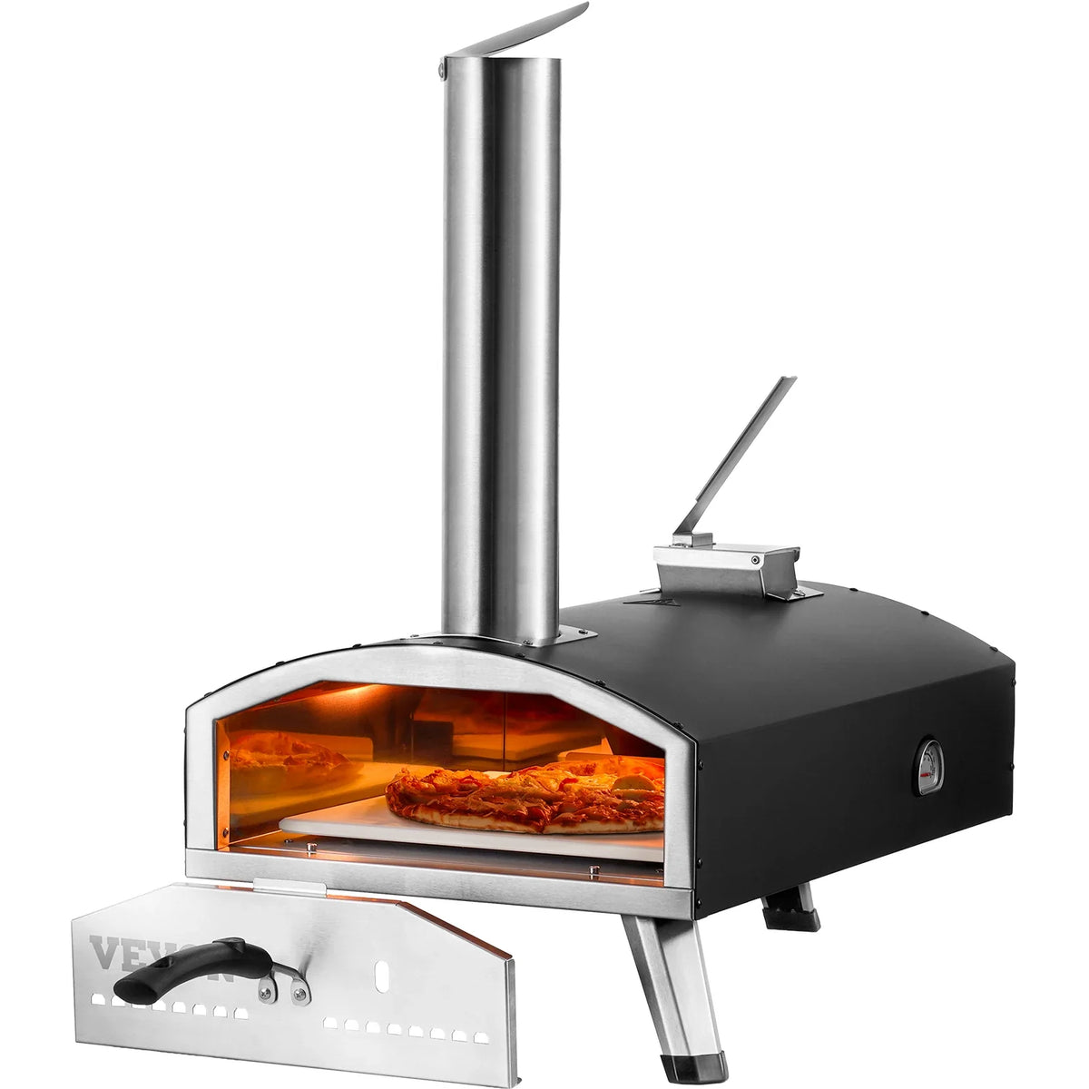 Portable Outdoor Oven, 12-inch Pizza Oven, Pellet & Chips & Charcoal Tri-Fuel, Iron Spray Pizza Grill,Includes Pizza Stone