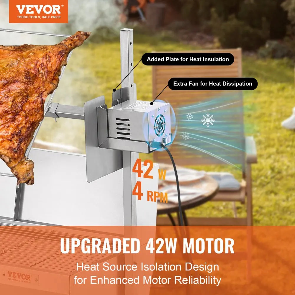 Rotisserie Grill with Windscreen, BBQ Whole Pig Lamb Goat Charcoal Spit Grill, 35 Inch 90 Lbs Capacity, Electric 42W Motor