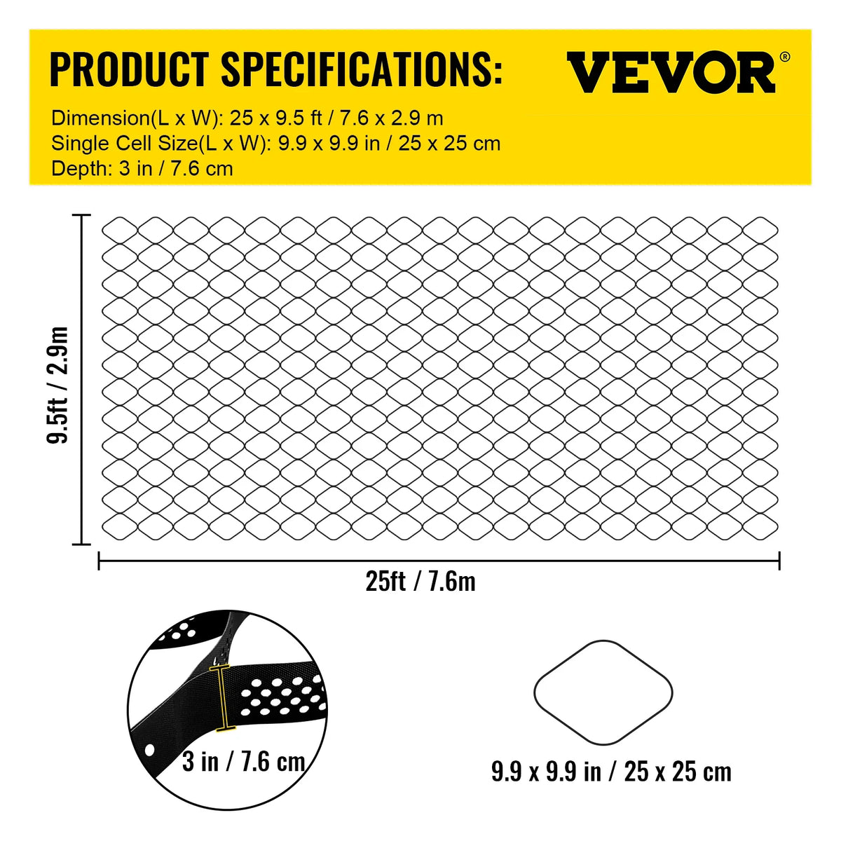 Ground Grid 3" Depth Permeable Stabilization System for DIY Patio Walkway Shed Base Driveway Parking Lot Grass and Gravel