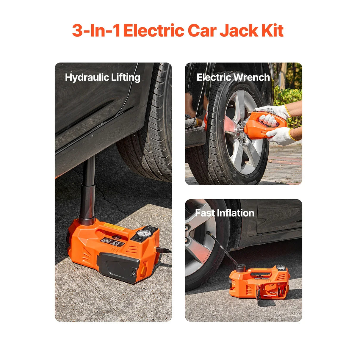 Electric Car Jack, 5T Electric Scissor Jack with Built-In Inflator 12V Tire Changer with  LED Light for Sedan, SUV, Truck