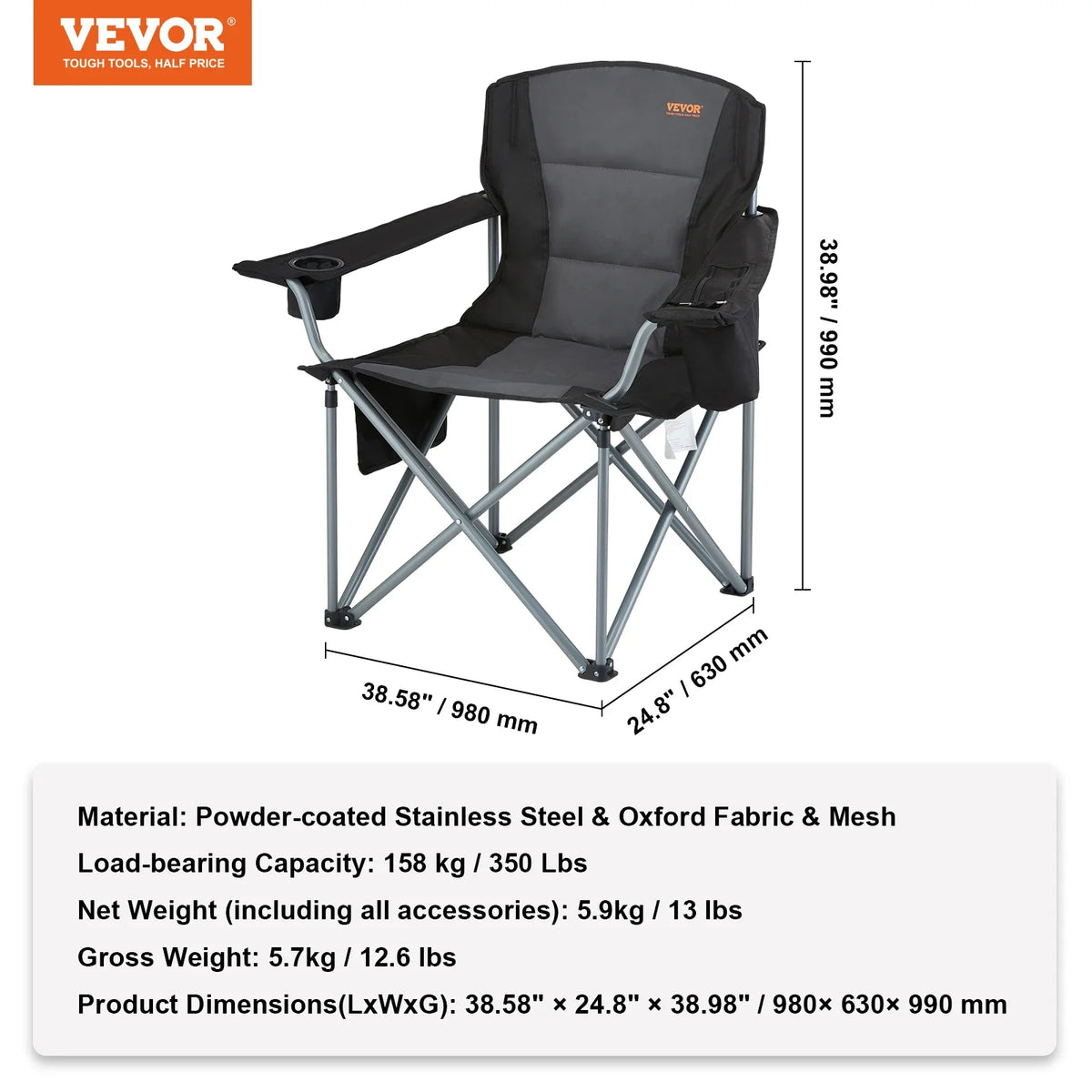 Camping Folding Chair for Adults Portable Outdoor Lumbar Back Padded Arm Chairs for Beach Lawn Picnic Fishing Backpacking