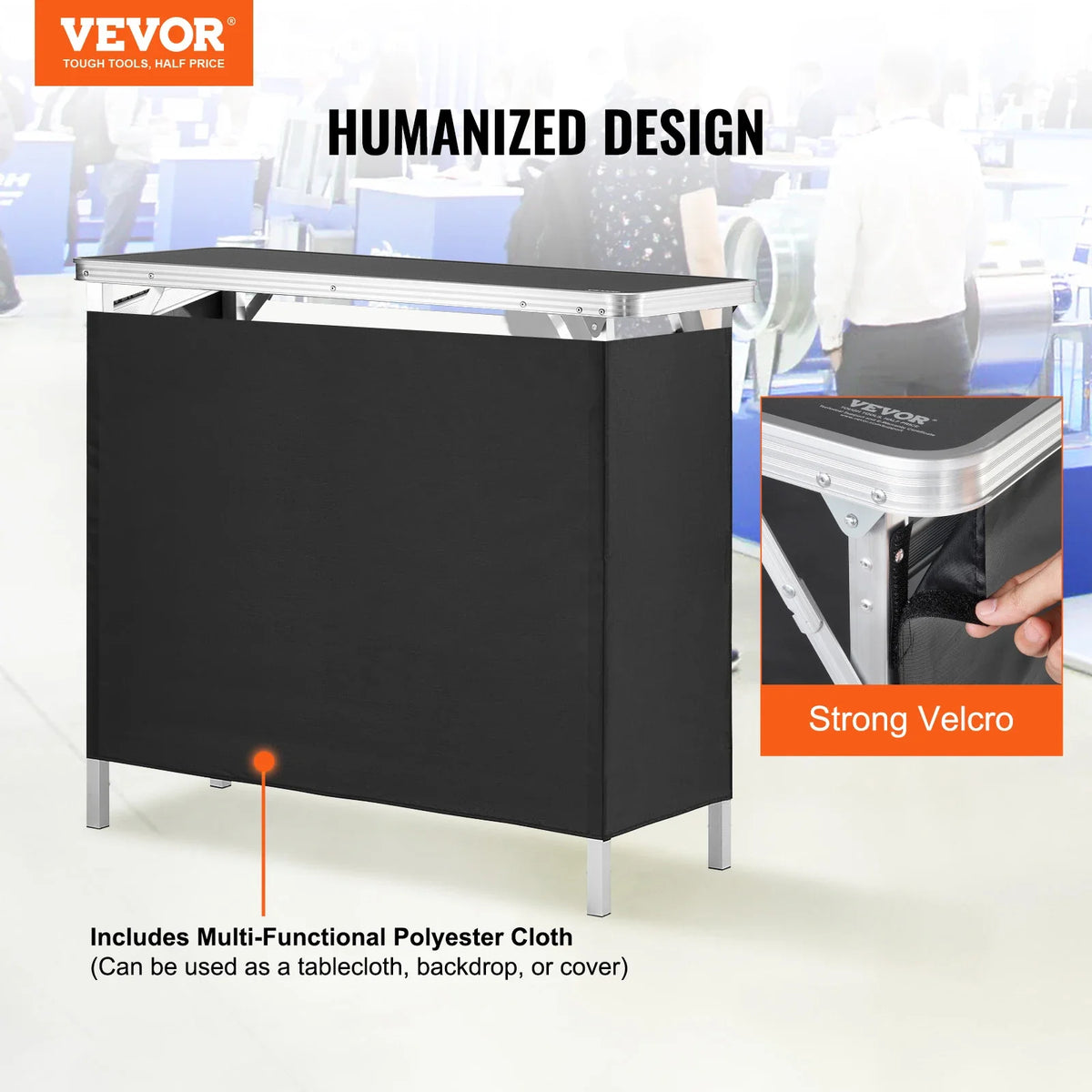 Portable Tradeshow Podium Table, 38.39" x 15.16" x 34.25", Display Exhibition Counter Stand Booth Fair with Wall