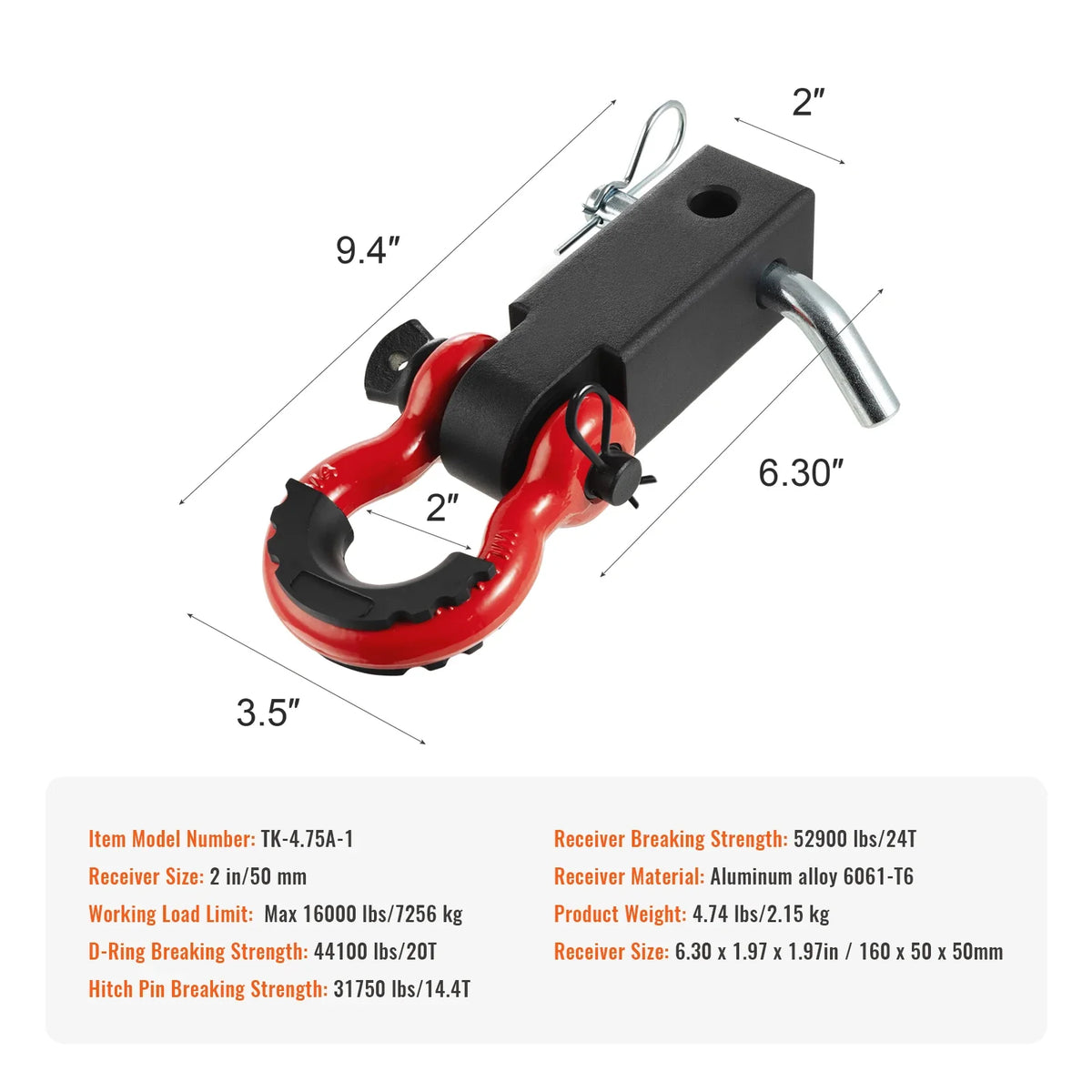 D Ring Shackle with Trailer Hitch Lock Pin, Heavy Duty Towing Accessories for Trucks, Jeeps, Off-Road Vehicle Recovery