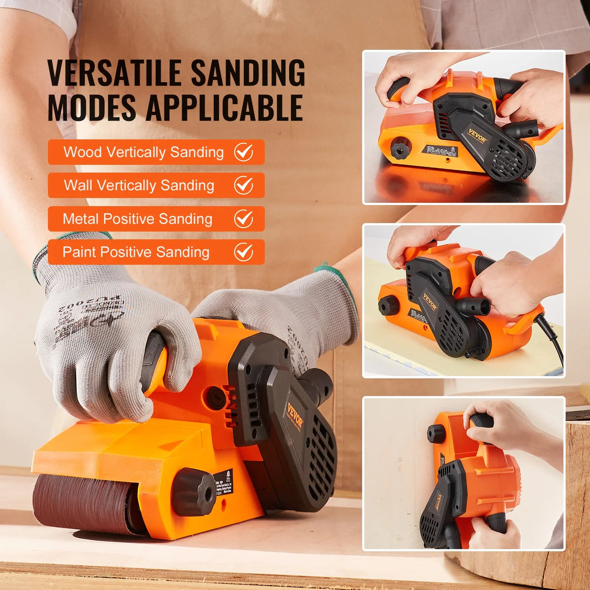 7AMP Belt Sander Woodworking Workshop Bench Sander Machine with 6 Speeds 152-320 m/min Powerful Sanding Machine Polisher