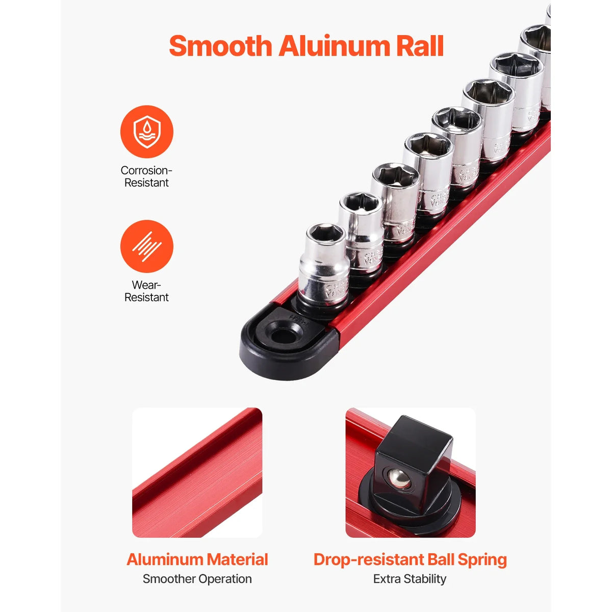 3PCS Magnetic Socket Organizer Rail Set Metric & SAE Aluminum Socket Holder 1/4'' 3/8'' 1/2'' with 360° Clips for Tool Box