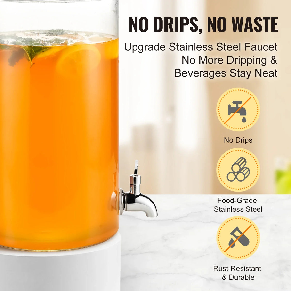 Beverage Dispenser 2 Gallon with Stainless Steel Spigot Iced Tea Lemonade Juice Water Dispenser for Restaurants Parties