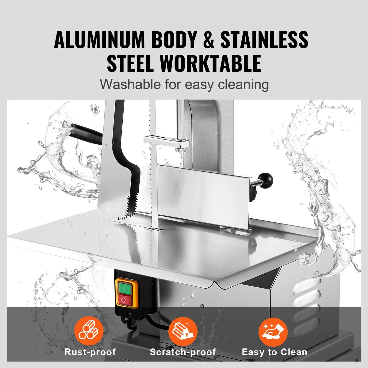 Electric Meat Saw, 850W Stainless Vertical Cutter,19.1"x15" Workbench,7.09" Cutting Thickness, w/5 Blades for Slicing Meat