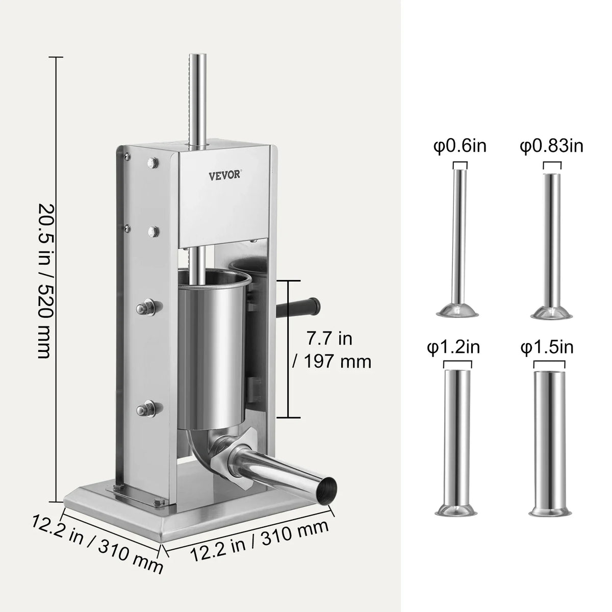 Manual Sausage Stuffer  3 5 7 L Stainless Steel Making Sausage Vertical Maker with 5 Filling Funnels for Home Commercia