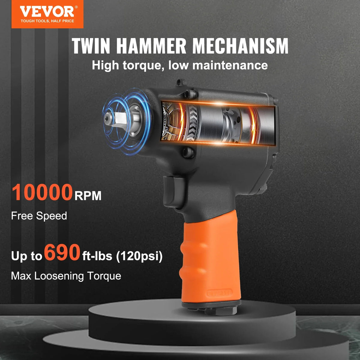 Air Impact Wrench 3/8 Inch Square Drive 690ft lbs Pneumatic Impact Gun Tire Removal Tool for Auto Repairs and Maintenance