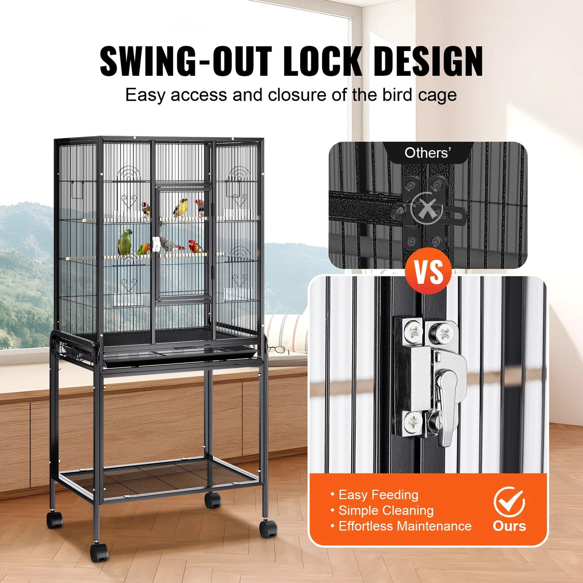 54inch Standing Large Bird Cage Carbon Steel Flight Bird Cage for Parakeets/Cockatiels/Parrots/Macaw with Rolling Stand