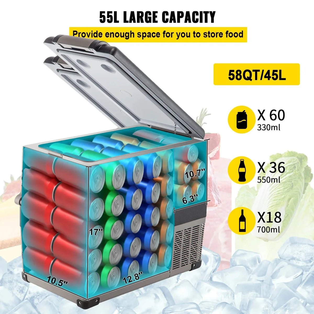 Car Mini Refrigerator Mini Fridge22-45L Freezer Portable Compressor Cooler 12/24V DC 110-240V Ice Box for Camping