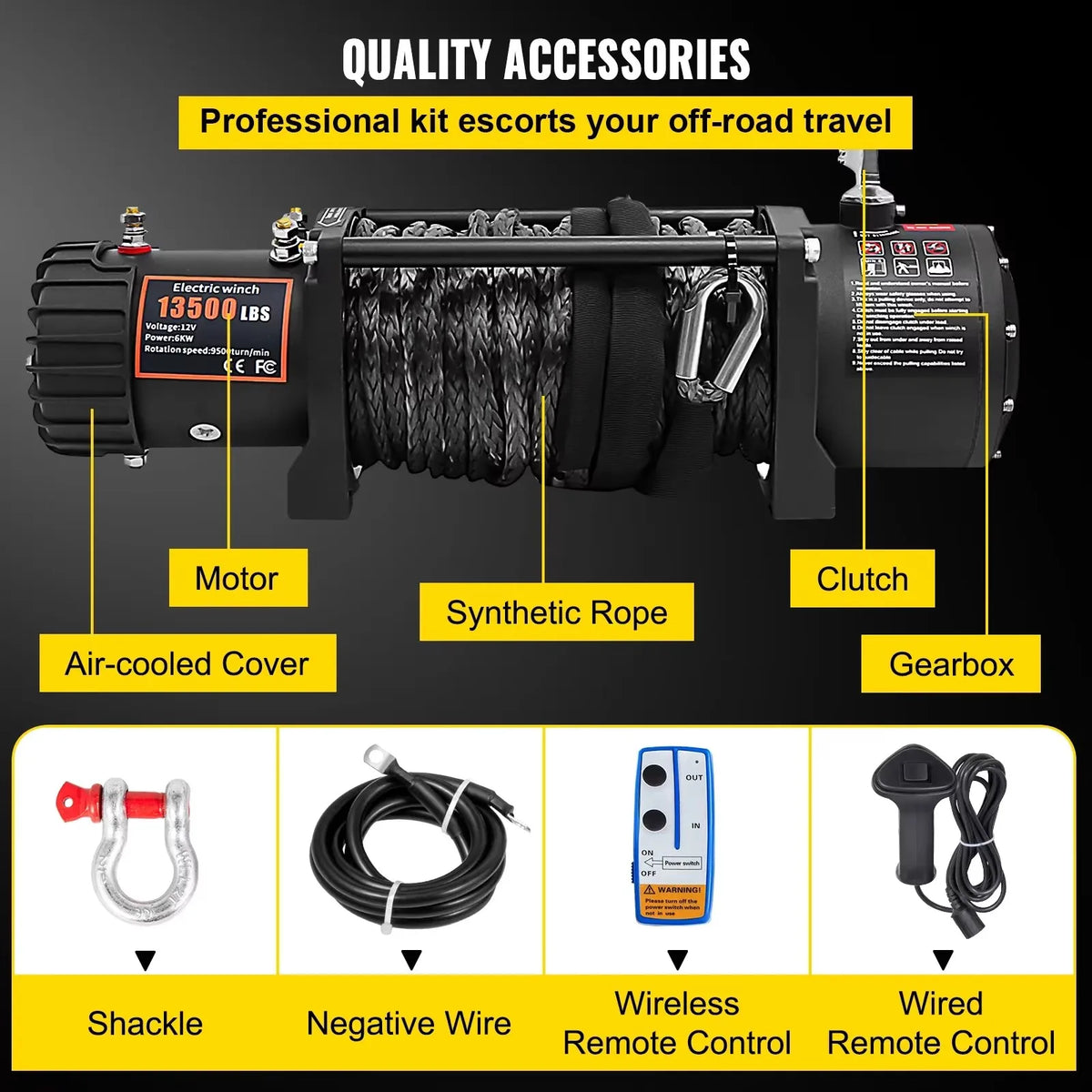 13500LBS Electric Winch 12V 27M/92FT Synthetic Rope  Lifting Treuils Hoist for 4X4 Car Trailer ATV Truck Off Road Boat