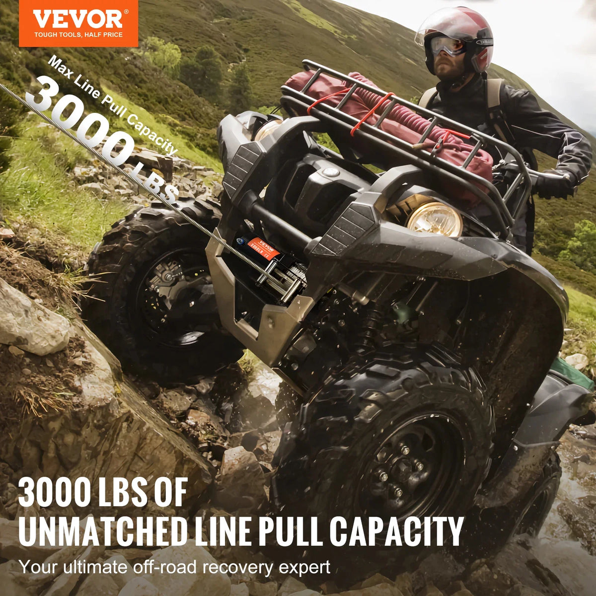 3000lbs ATV/UTV Electric Winch 12V DC Steel Rope Winch with  39 ft Cable Roller Wired Remote Control for Towing Off-Road