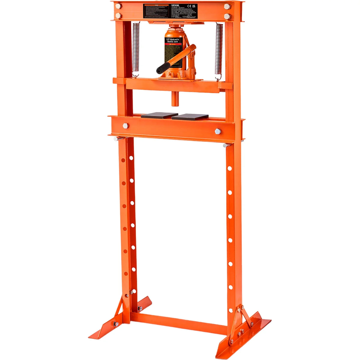 6/12 Ton Hydraulic H-Frame Garage Floor Adjustable Shop Press with Plates 6T/12T Orange for Garages or Professional Shops