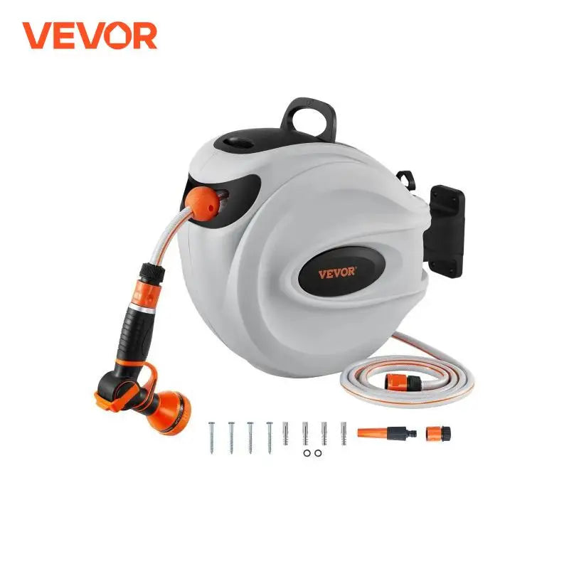 Retractable Hose Reel 82 feet x 1/2 inch 180° Swivel Bracket Wall-Mounted Garden Water Hose Reel with 9-Pattern Nozzle