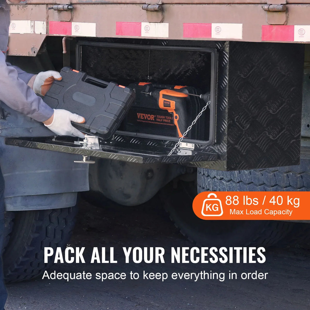 Underbody Truck Box Pickup Storage Box Heavy Duty Aluminum Diamond Plate Tool Box with Lock and Keys for Truck Van Trailer