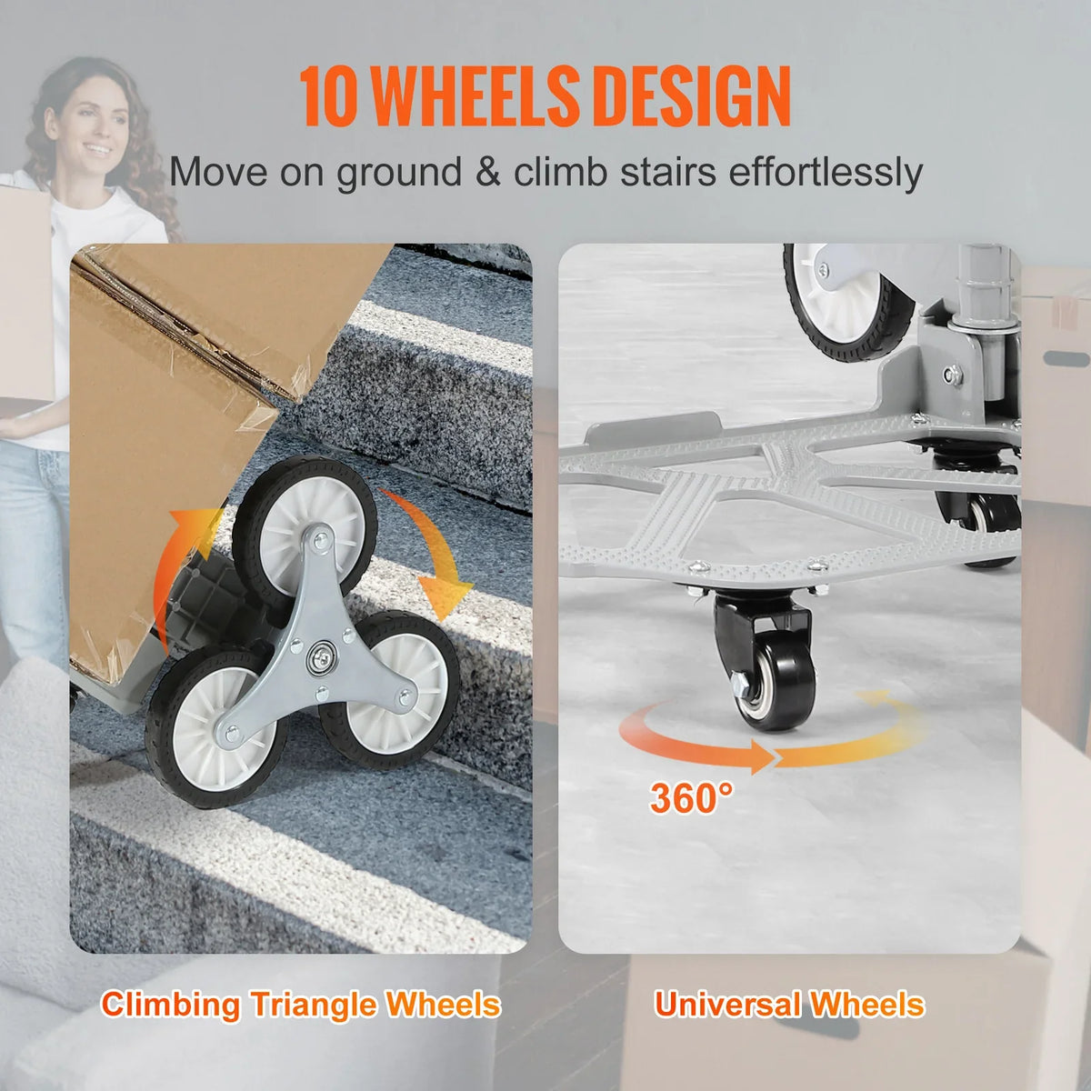 220lbs Stair Climbing Cart Foldable Hand Truck with 32.3-45.7in Adjustable Handle Height 4 Wheels for Warehouse Shopping