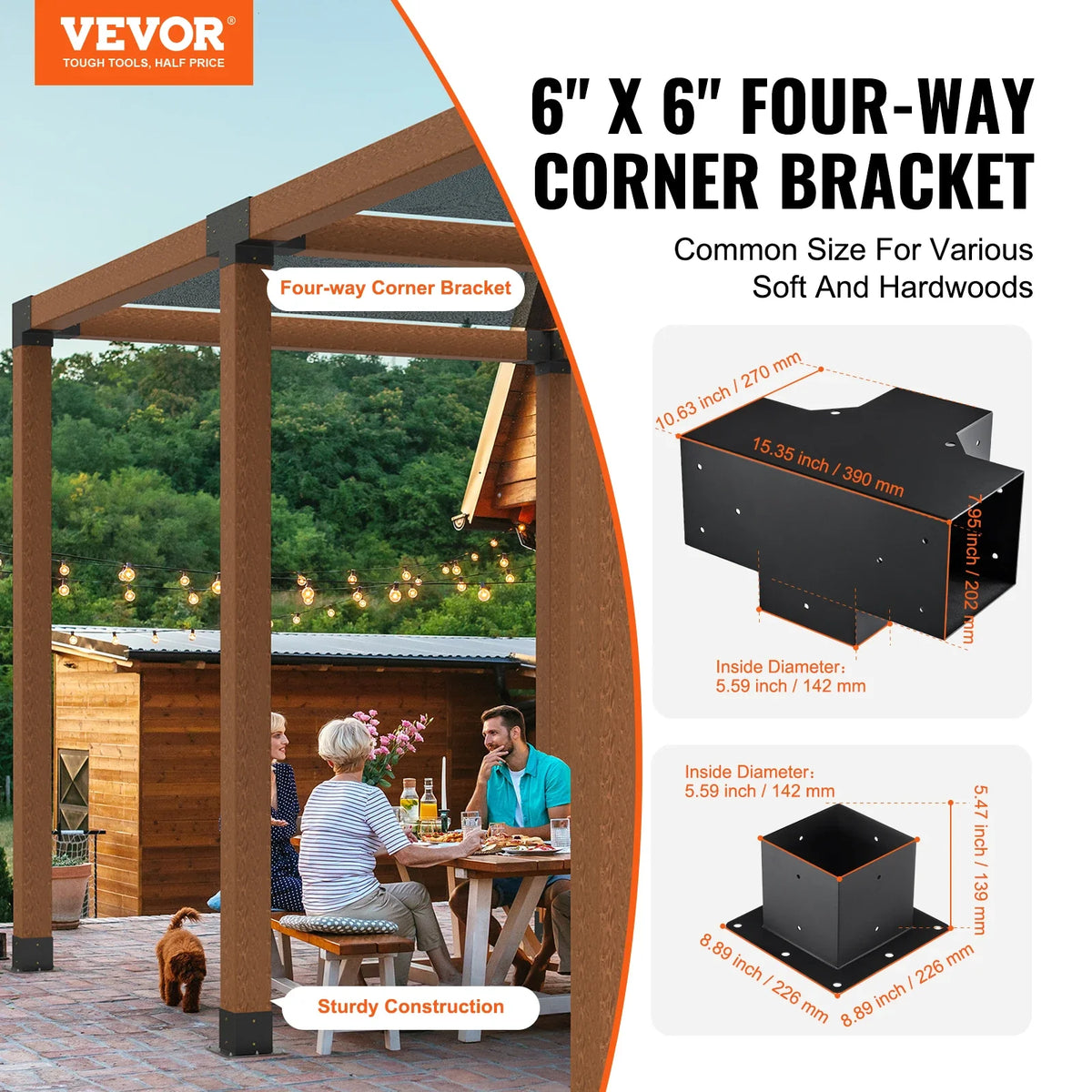 Pergola Bracket Kit Heavy Duty Corner Bracket Woodworks DIY Post Base Kit Easy Installation Wooden Beams