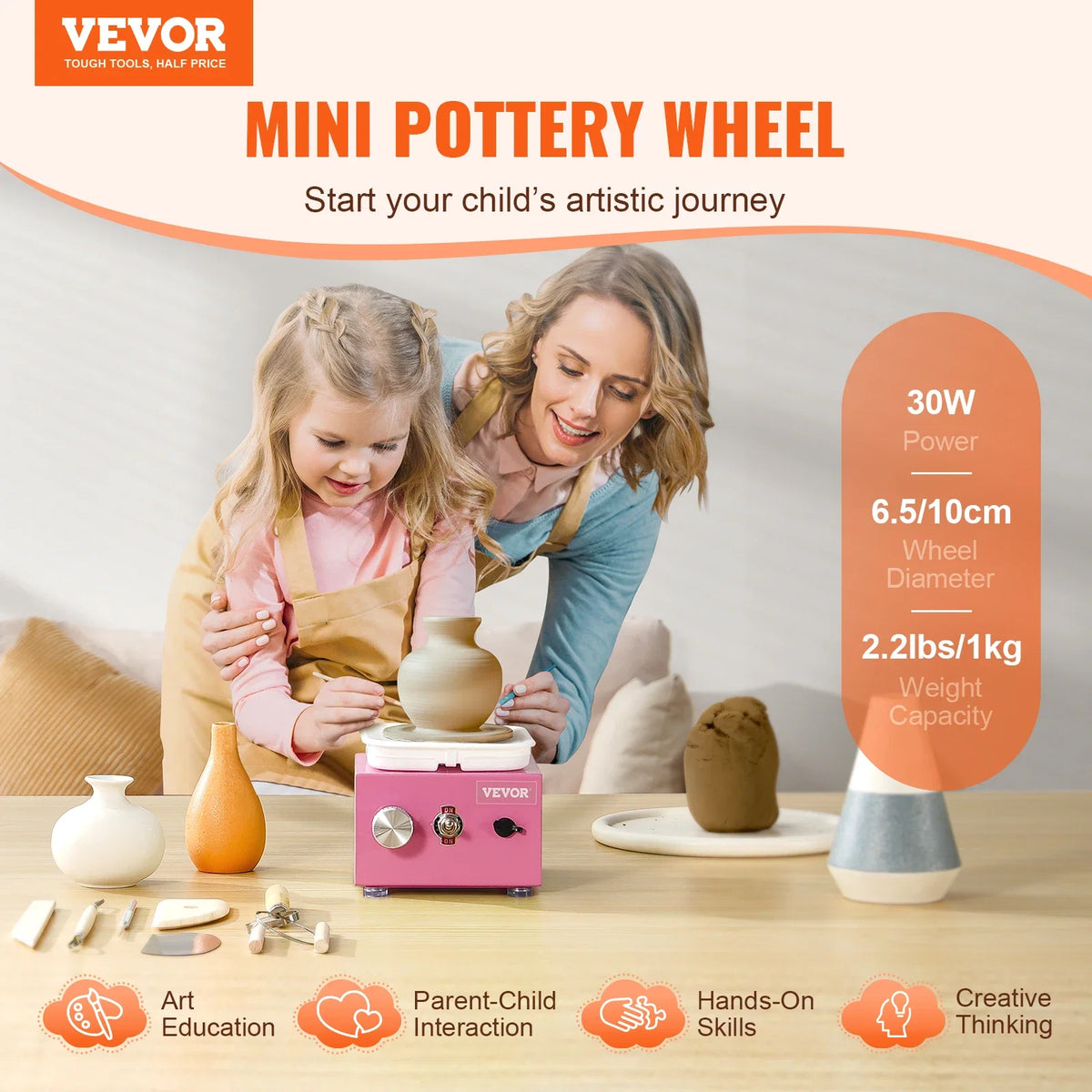 Mini Pottery Wheel 320RPM Adjustable Speed Electric Ceramic Wheel Machine for Art Craft Work Home DIY