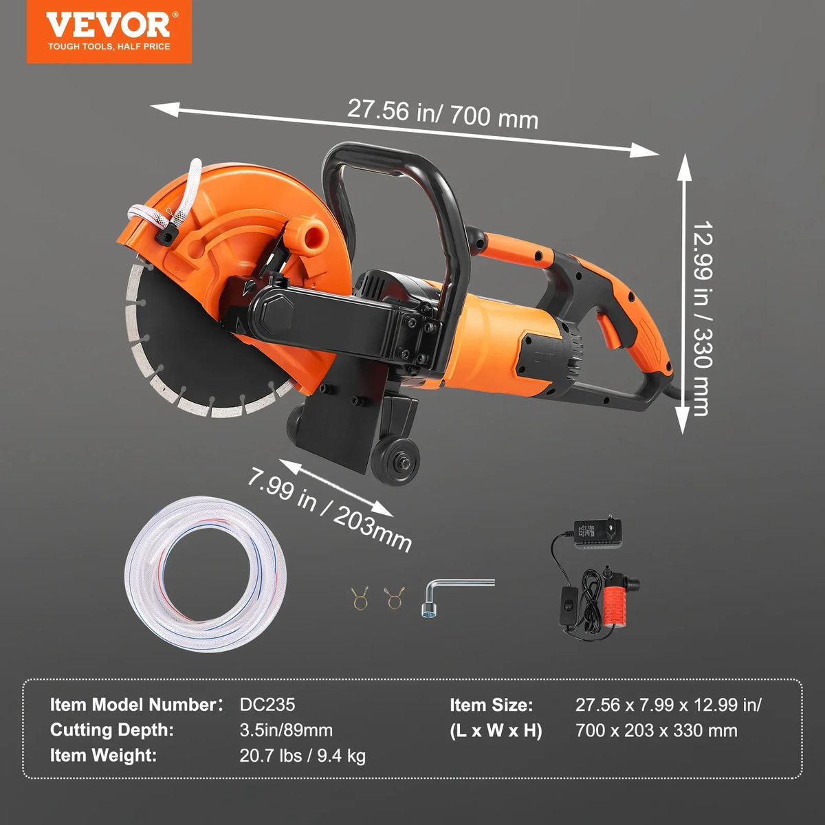 Electric Concrete Saw 9 in 1800W 15A Motor Circular Saw Cutter with 3.5 in Cutting Depth Wet/Dry Disk Saw Cutter for Stone