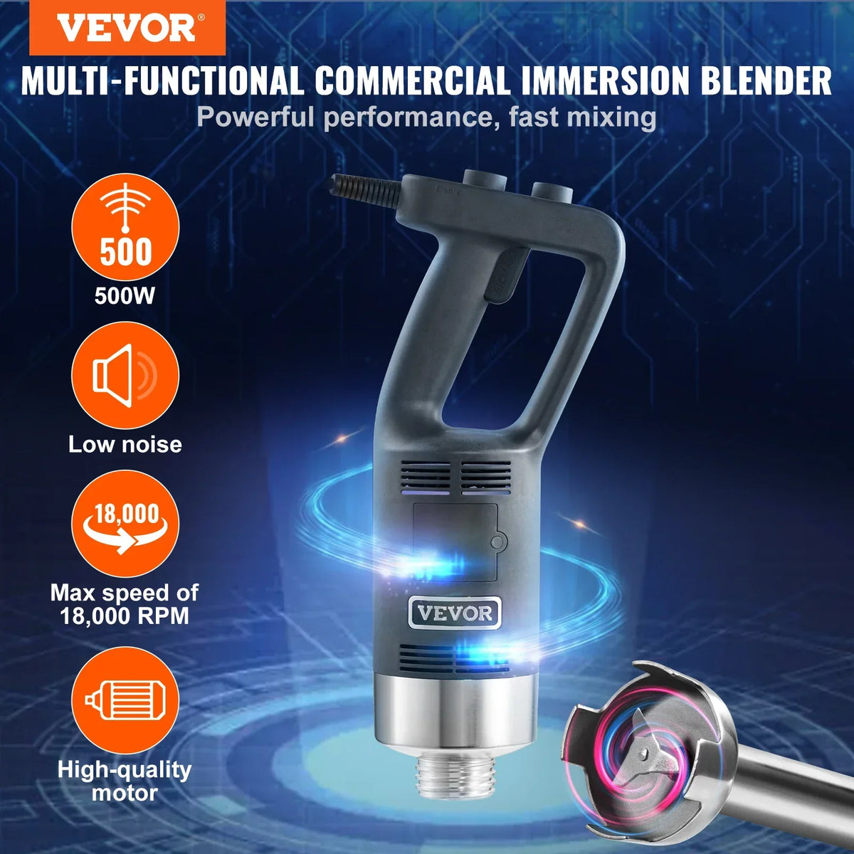 Commercial Immersion Blender 500W 12/20inch Heavy Duty Hand Mixer Kitchen Stick Mixer for Soup Smoothie Puree Baby Food