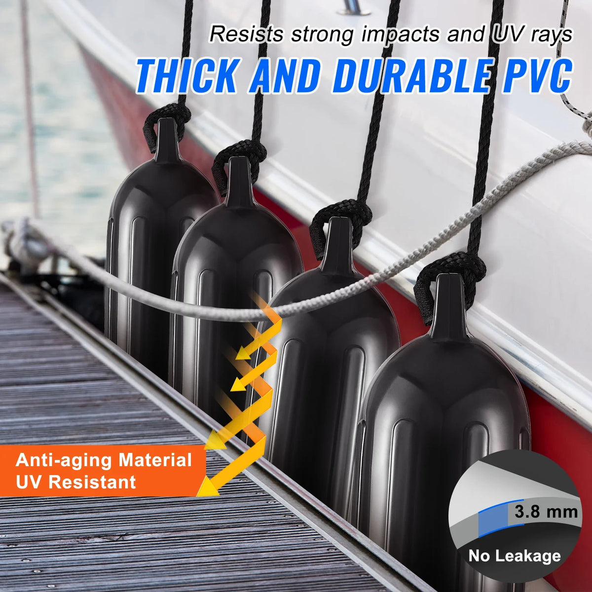Boat Fenders, 8.5" x 26" Boat Bumpers for Docking, with Center Holes, Marine Boat Dock Fender Bumper with Air Pump