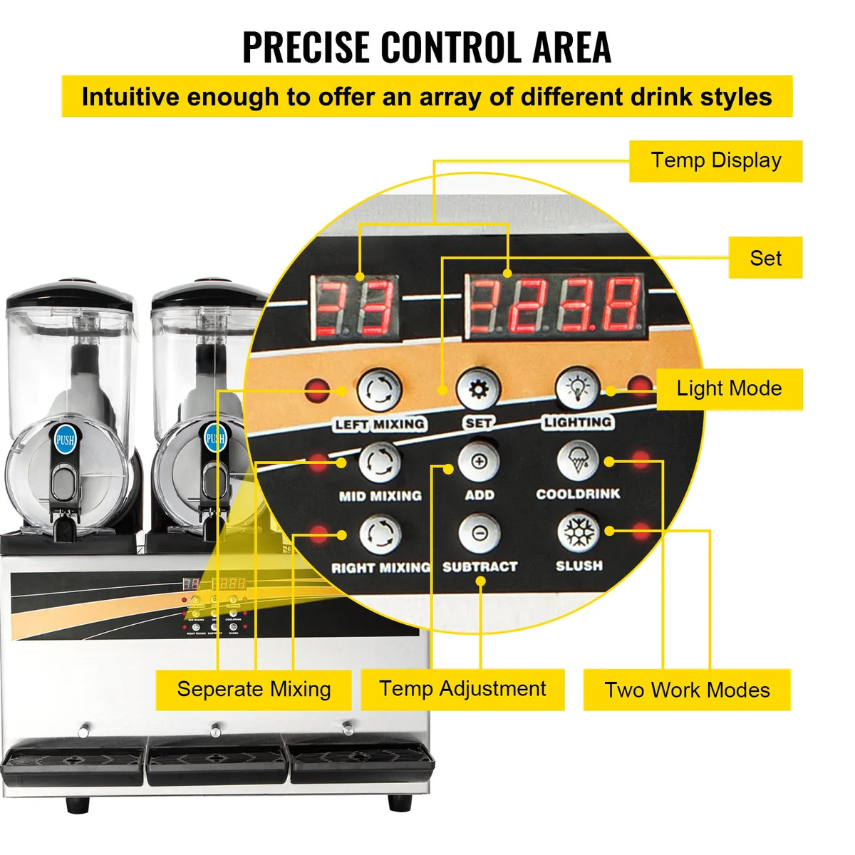 Commercial Slushy Ice Machine, 3x15L 800W Slushy Ice Cream Maker,63x45x80 cm Slushy Maker Machine,2 Modes Intelligent LED