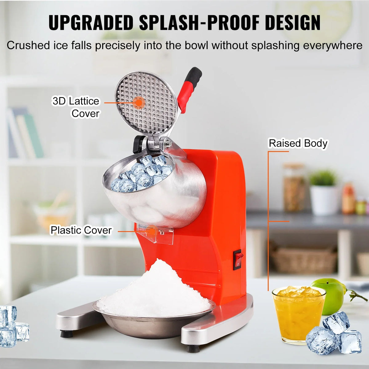Ice Crushers Machine 220lbs Electric Snow Cone Maker with 4 Blades for Home and Commercial Use