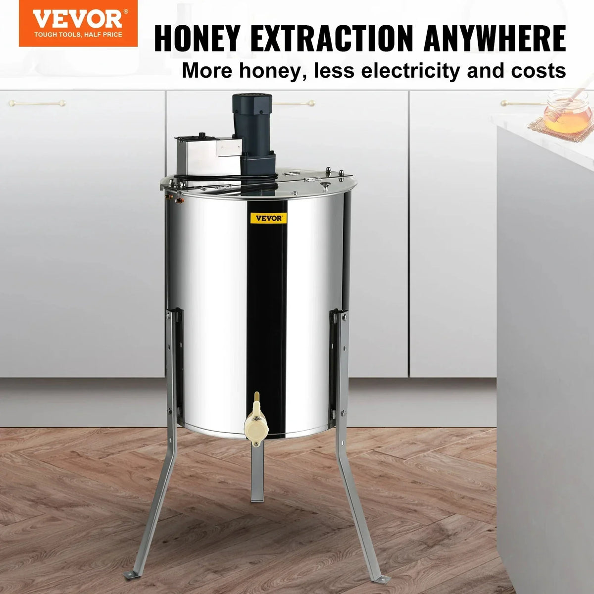 Electric Honey Extractor 4/8 Frame Stainless Steel Beekeeping Extraction Honeycomb Drum Spinner w/Transparent Lid Silver