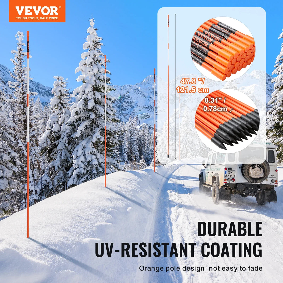 Driveway Markers Orange Fiberglass Reflective Poles Easy Visibility Snow Stakes Safty Stand Poles for Parking Lots Walkway