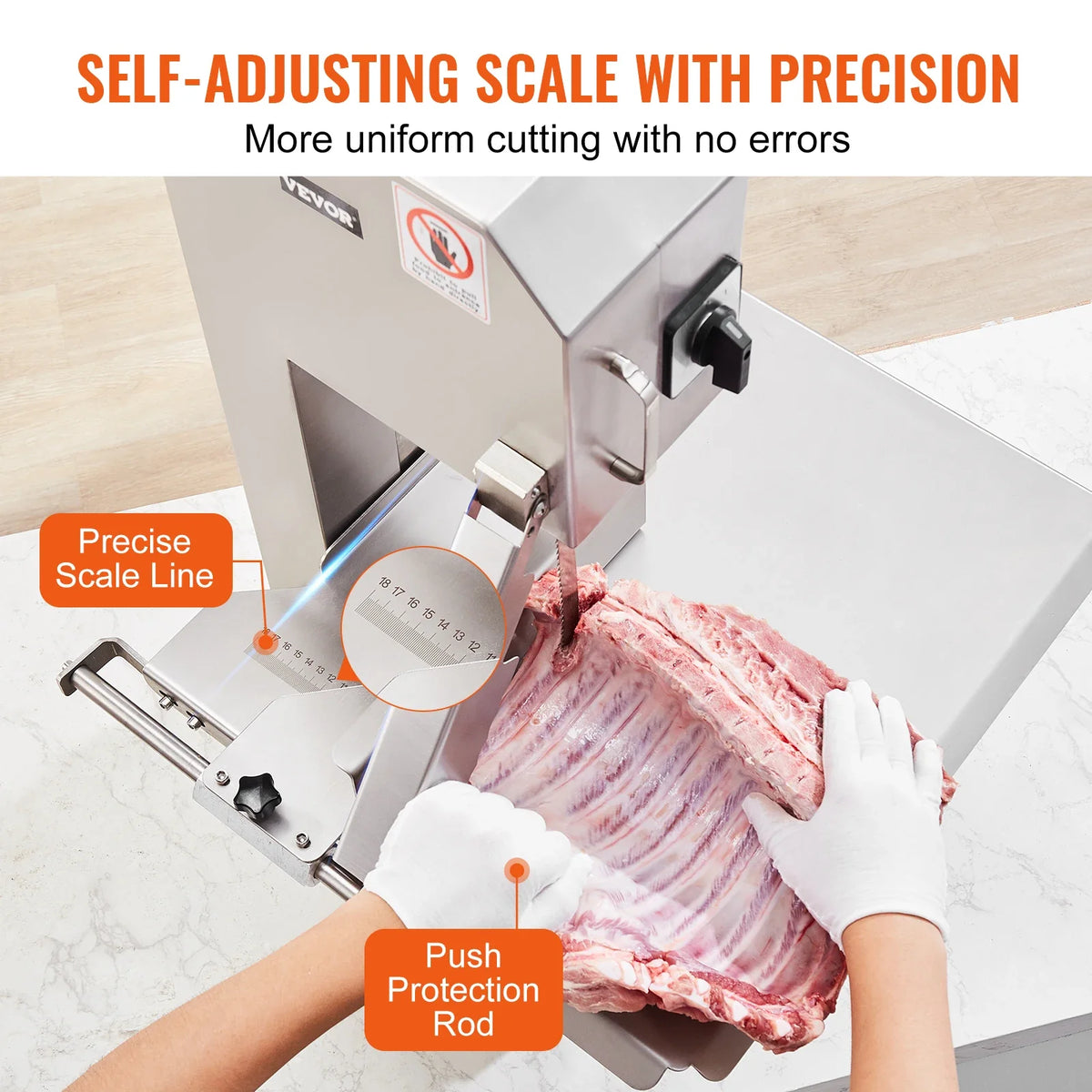Commercial Electric Meat Bandsaw,2200W Stainless Steel Countertop Bone Sawing Machine,0-7.1 Inch Cutting Thickness,for Rib
