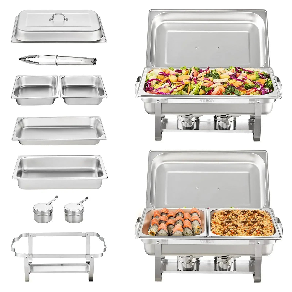 9L/8 Quart Chafing Dishes Buffet Stove Food Warmer Stainless Steel Foldable for Self-Service Restaurant Catering Parties