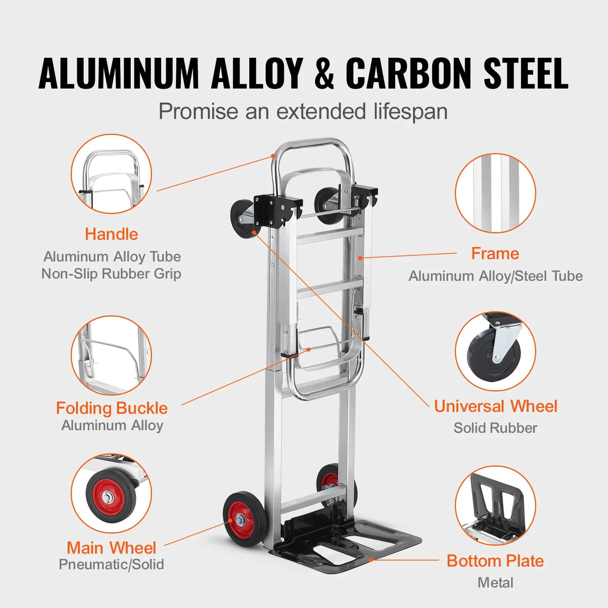 400 lbs Folding Hand Truck Lightweight Dolly with Wheels Foldable Luggage Utility Cart for Transport Moving in Warehouse